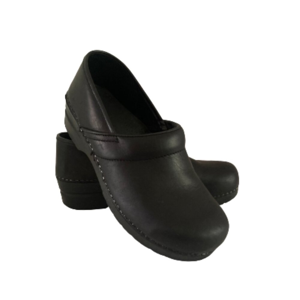 SANITA Danish Black Leather Stapled Clogs Women's Size EU 41 / US 9.5-10